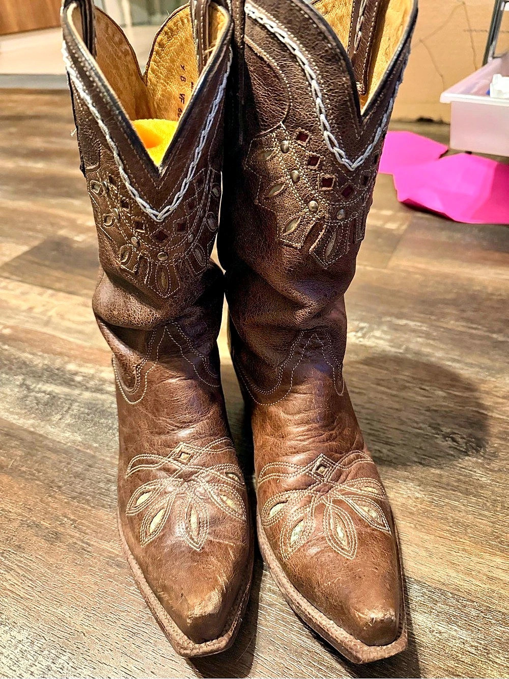 Tony Lama Western Embroidered Leather Boots Brown US 9